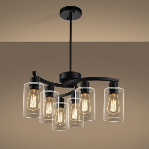CNRATYE 6-Light Modern Farmhouse Black Chandelier,...