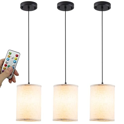 civaza Battery Operated Pendant Light with Remote,Fabric...