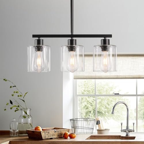 ROCUNSI 3-Light Kitchen Island Lighting, Black Pendant...