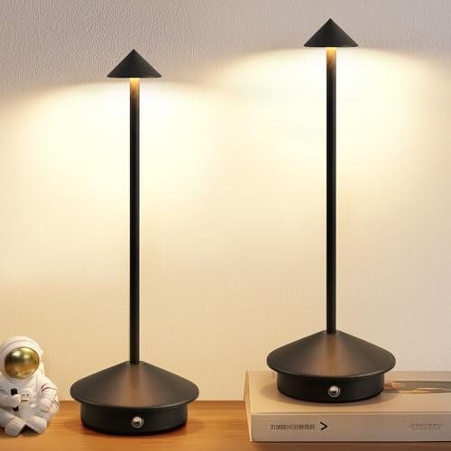 NEWSEE Modern Cordless Table Lamp Set of 2 Black Portable