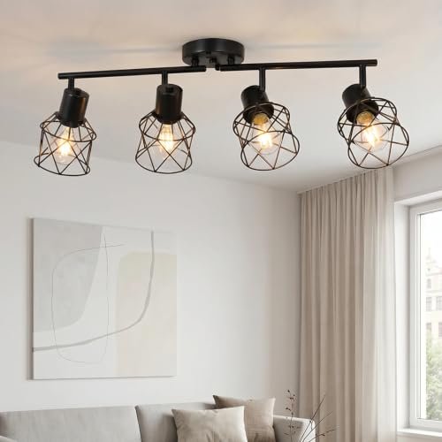 SOTTAE 4-Light Track Ceiling Light, Black Metal Birdcage...