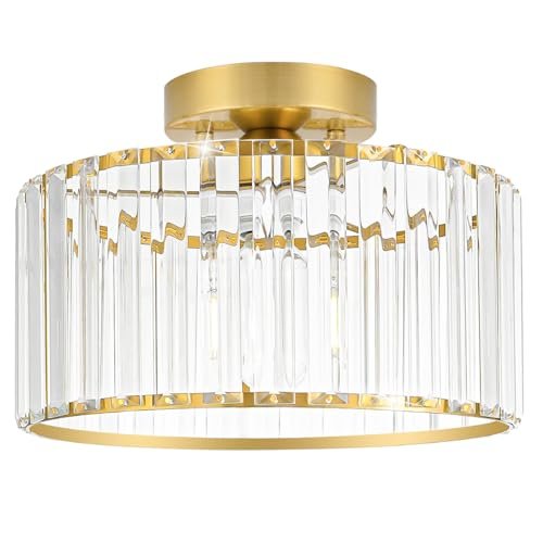 Crystal Ceiling Light Fixture, Modern Semi Flush Gold...