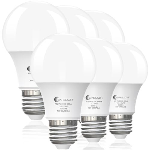 evelor 6-Pack A19 LED Light Bulbs,60 Watt...