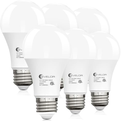 evelor 6-Packs A19 LED Light Bulbs,100 Watt Daylight...