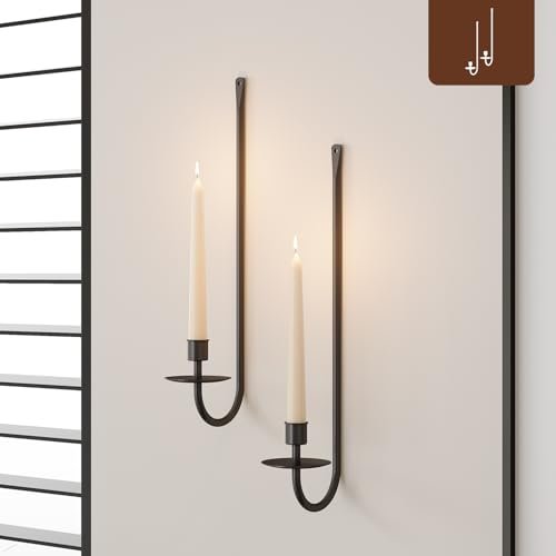 Metal Wall Candle Sconce Holder Set of 2 black modern.