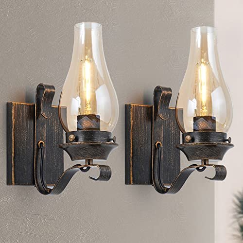 Yisuro Wall Sconces Sets of 2, Oil Bronze Rustic Amber