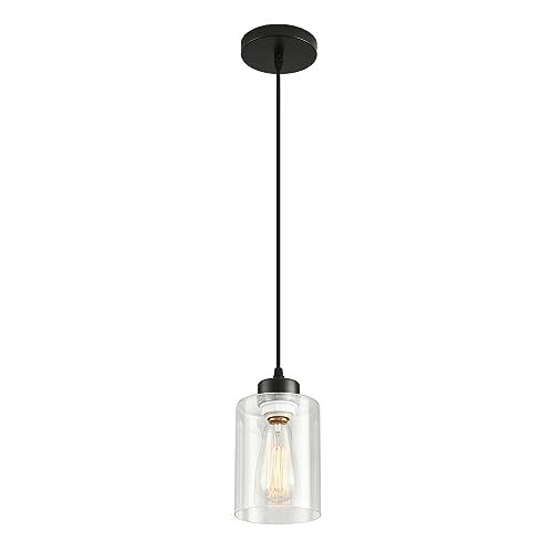 CAFULAM Modern Black Farmhouse Pendant Light with Glass...