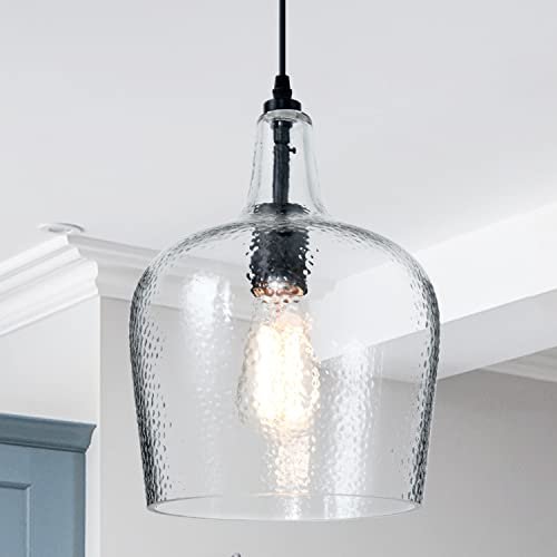 ELYCCUPA Glass Pendant Light Modern Black 1 Light Dome...