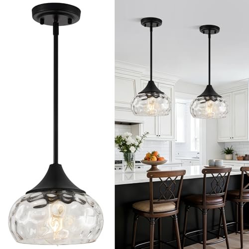 Modern Pendant Lights Kitchen Island, Matte Black Hammered...