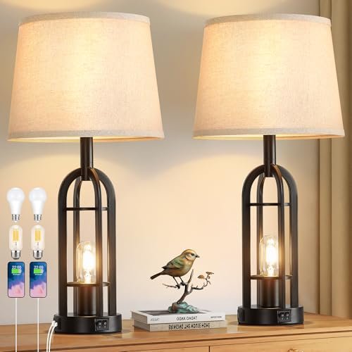SRJJA Black Table Lamps for Living Room Set 2