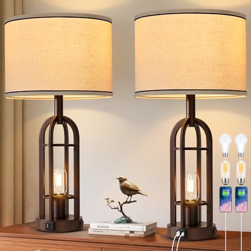 SRJJA Farmhouse Table Lamps for Living Room, Rustic Bedside...