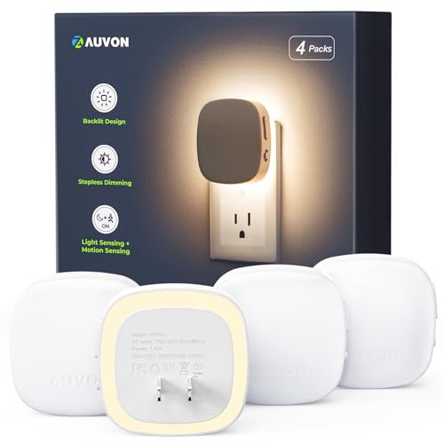 AUVON Plug-in LED Backlit Night Light 4 Packs Motion Sensor
