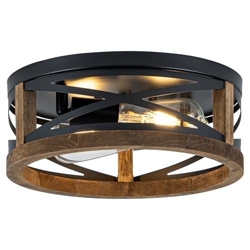Lzglyptics Farmhouse Ceiling Light, 2-Light Round Flush...