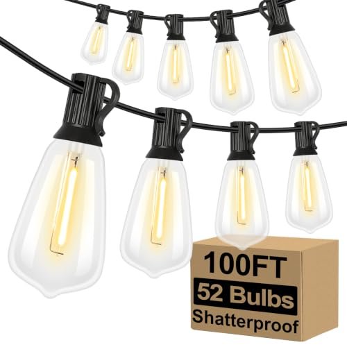 Brightever LED Outdoor String Lights 100FT Patio, 52 Edison...
