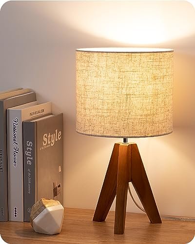 EDISHINE Tripod Table Lamp, Small Cute Bedside Lamp 14.2...