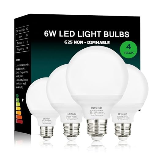 Brtstiun G25 LED Vanity Light Bulbs for bathrooms.