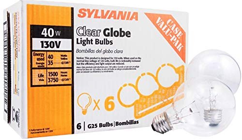 Sylvania Incandescent G25 E26 Globe 40 Watt Vanity Bulbs
