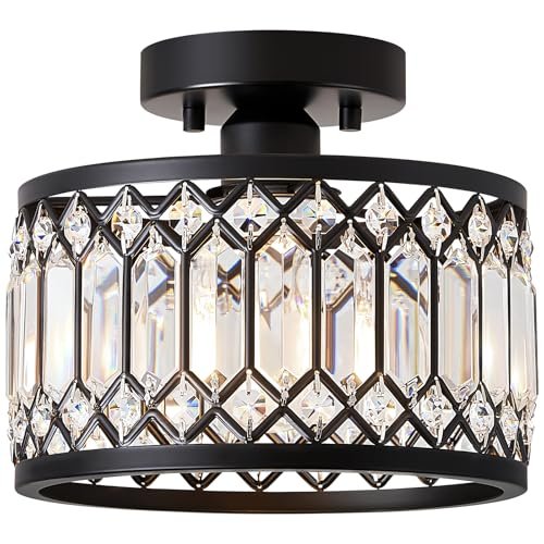 Pevfah Crystal Black Ceiling Light, 1-Light Semi Flush...
