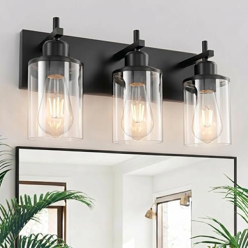 Lanhall 3-Light Black Bathroom Light Fixture Over Mirror