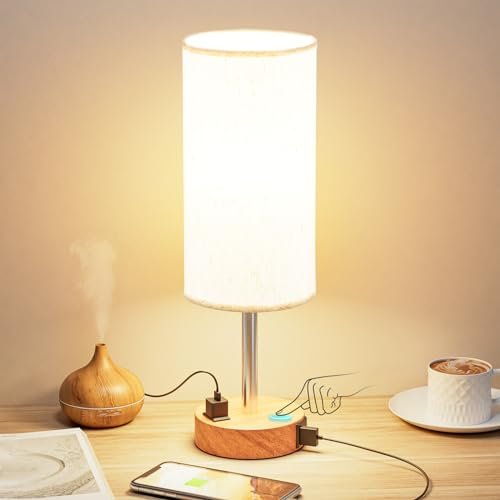 Fenmzee Bedside Table Lamp for Bedroom - Dimmable, USB, AC