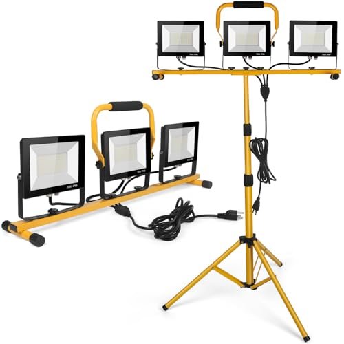 LED Work Lights with Stand, 21000 Lumen, 3-Head Adjustable.