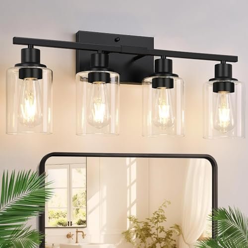 Indoi 4-Light Bathroom Light Fixtures, Matte Black Modern...