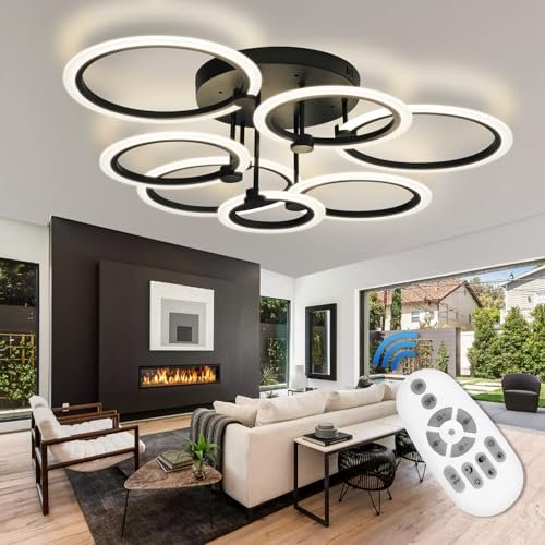 SEABLE Modern LED Ceiling Light 7 Rings Dimmable Black...