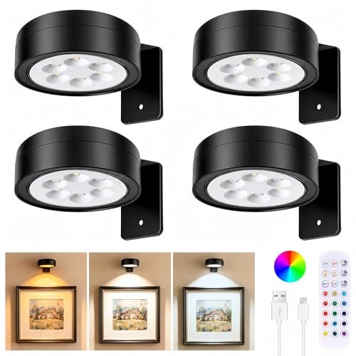 4-Pack Picture Lights for Wall, Rechargeable Wireless...