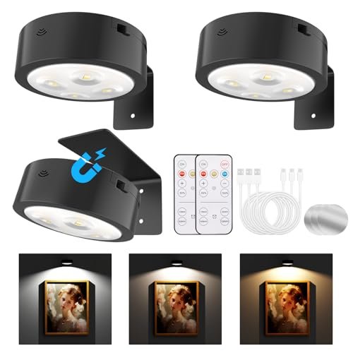 Tututry 3 Pack Wireless Picture Light, Rechargeable...