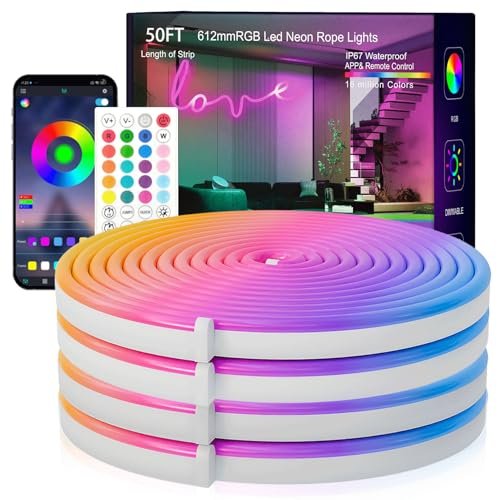 SILFU Neon Rope Lights, 50FT RGB LED Strip Lights