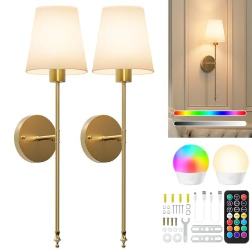 Brightown Battery Operated Wall Sconces Set of Two Gold