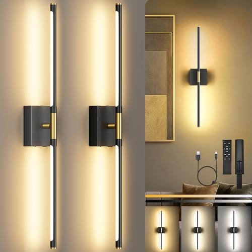 ESUNYD 10000mAh Rechargeable Wall Lights, Black Gold, 29...