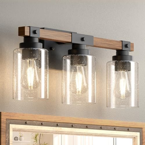 Amico 3-Light Farmhouse Bathroom Vanity Light, Seeded Glass