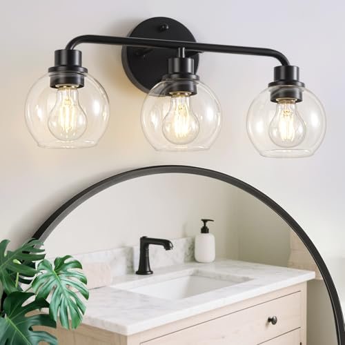 Watyo Bathroom Light Fixtures Black Vanity Light, 3 Globe...