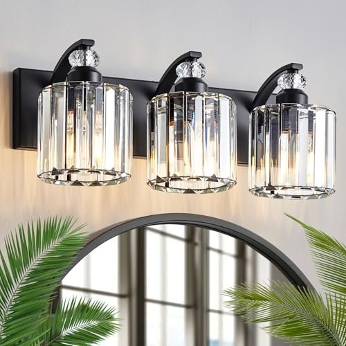Zqoyn 3-Light Black Bathroom Light Fixture Modern Vanity...